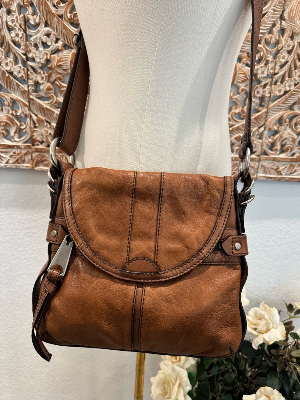 Fossil ‘Fifty four’ Brown Leather Crossbody Saddle Bag